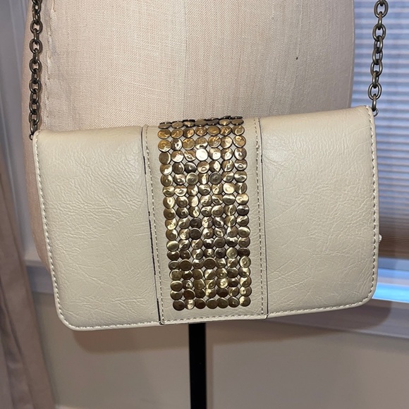 Street Level Handbags - Street Level Cream and Antique Gold Leather Crossbody Bag